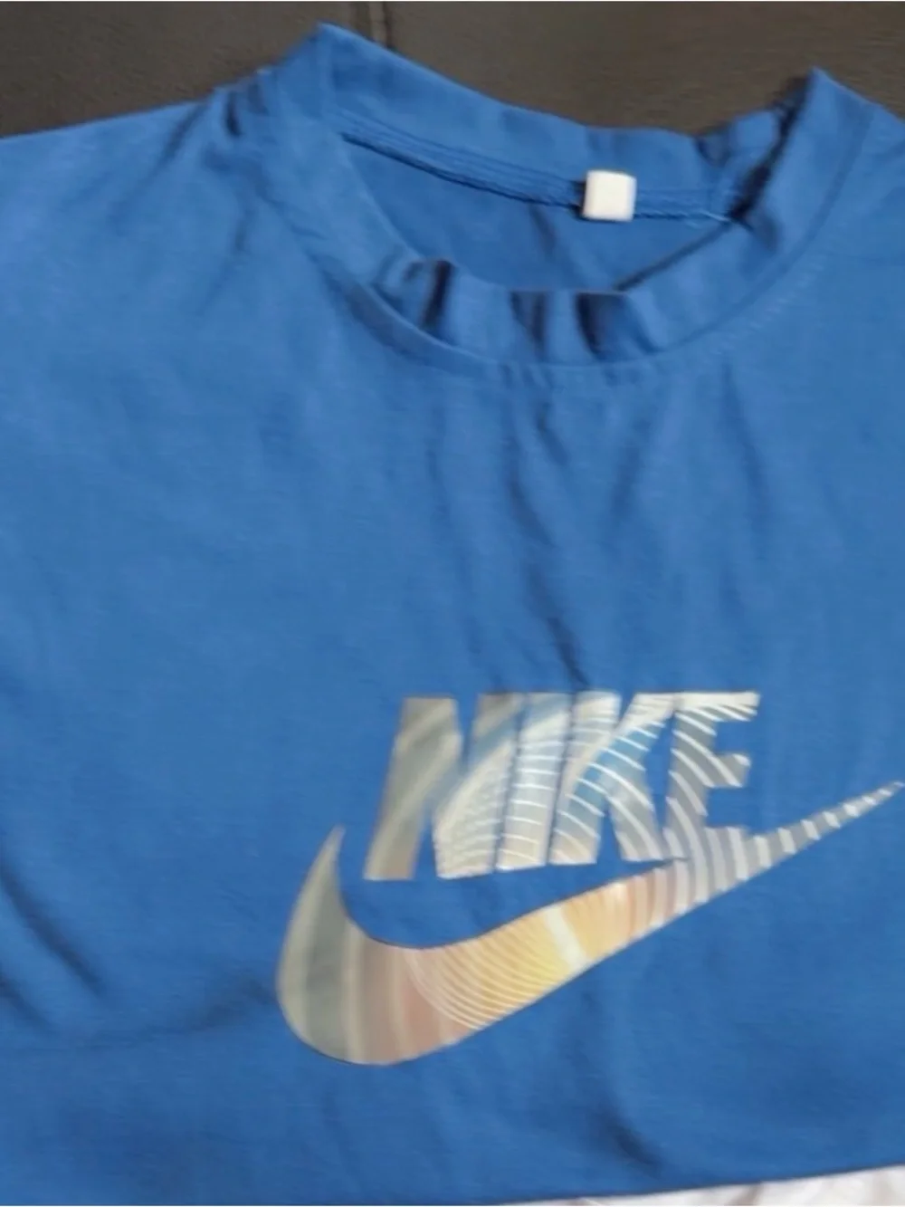 Nike Blue Tee with Multicolor Reflective Swoosh